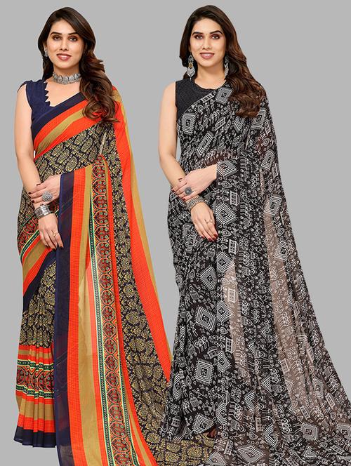 pack of 2 printed casual wear sarees with blouse - 21446036 - Very Small Image - 1
