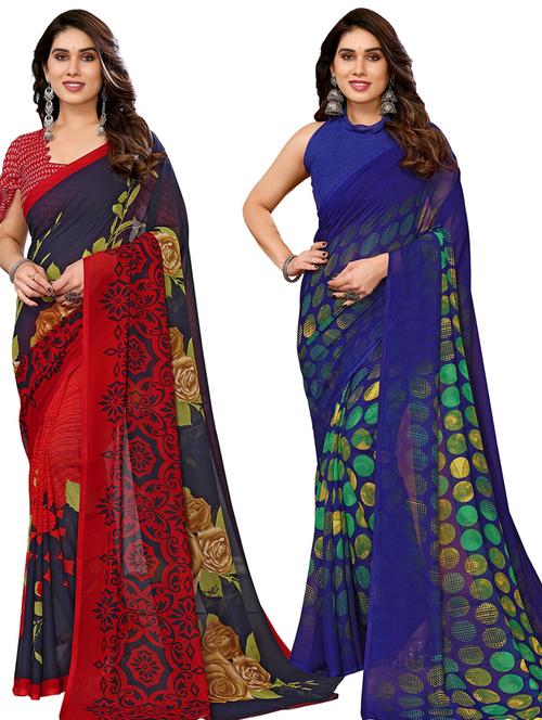 pack of 2 printed casual wear sarees with blouse - 21446039 - Very Small Image - 1