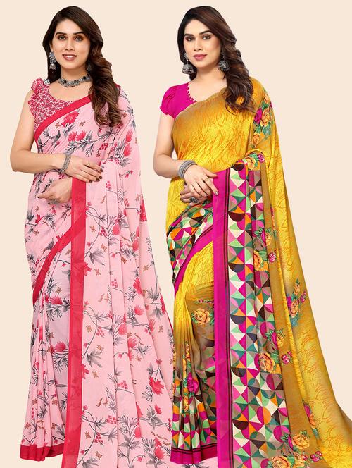 pack of 2 casual wear sarees with blouse - 21446043 - Very Small Image - 1
