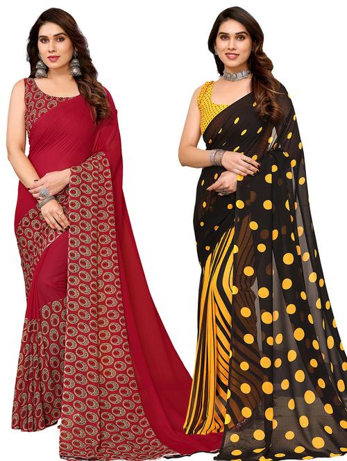 women pack of 2 casual wear combo sarees with blouse - 21446046 - Very Small Image - 1