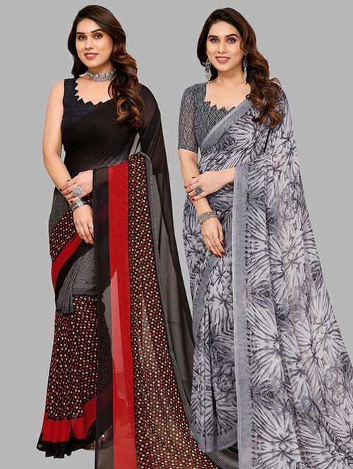 women pack of 2 casual wear combo sarees with blouse - 21446047 - Very Small Image - 1