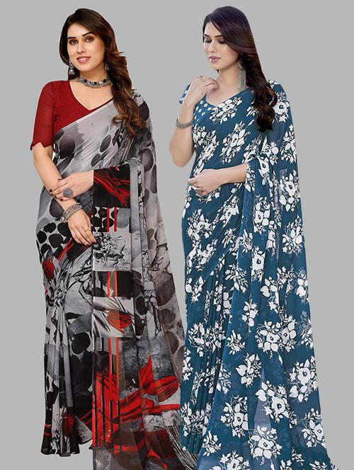 pack of 2 casual wear sarees with blouse - 21446048 - Very Small Image - 1