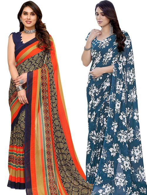 women pack of 2 casual wear combo sarees with blouse - 21446051 - Very Small Image - 1
