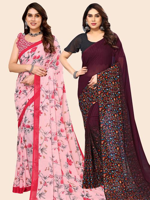 women pack of 2 casual wear combo sarees with blouse - 21446053 - Very Small Image - 1