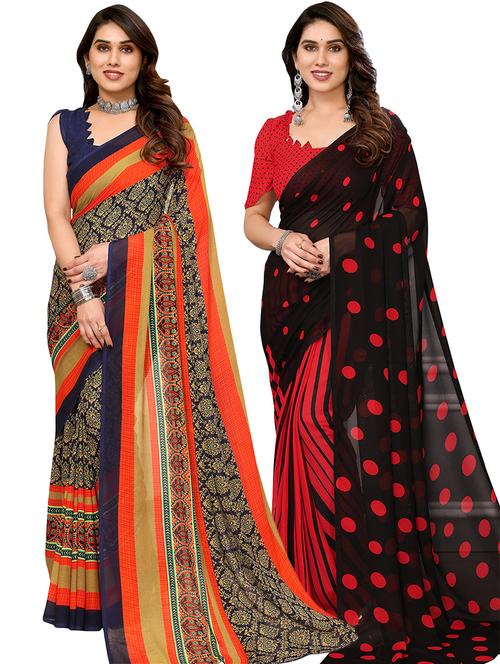 women pack of 2 casual wear combo sarees with blouse - 21446055 - Very Small Image - 1