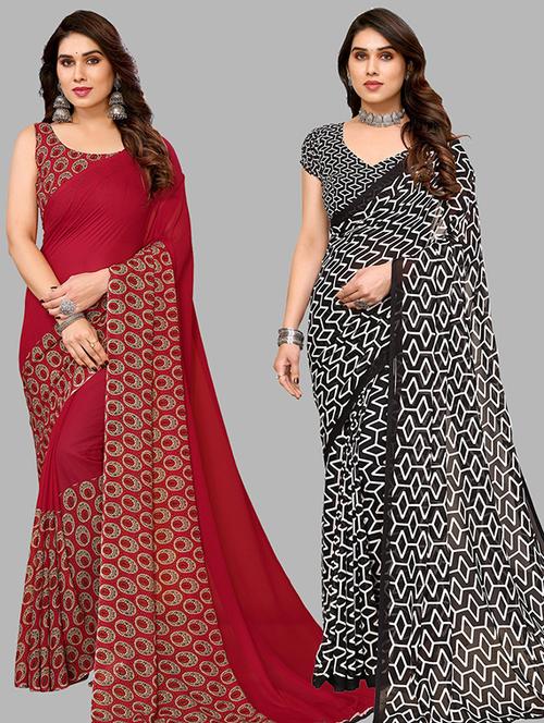 women pack of 2 casual wear combo sarees with blouse - 21446057 - Very Small Image - 1