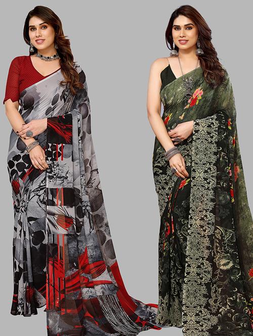 pack of 2 casual wear sarees with blouse - 21446061 - Very Small Image - 1