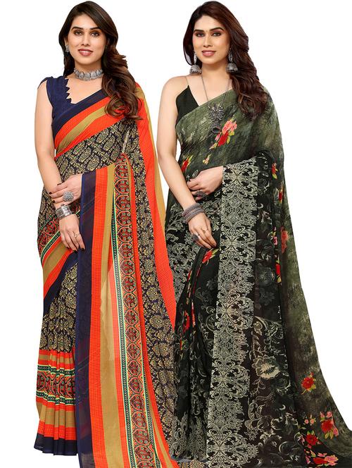 pack of 2 printed casual wear sarees with blouse - 21446063 - Very Small Image - 1