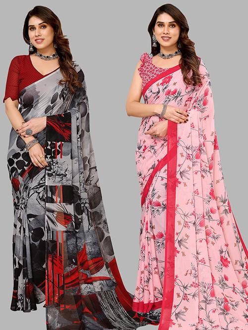 women pack of 2 casual wear combo saree with blouse - 21446064 - Very Small Image - 1