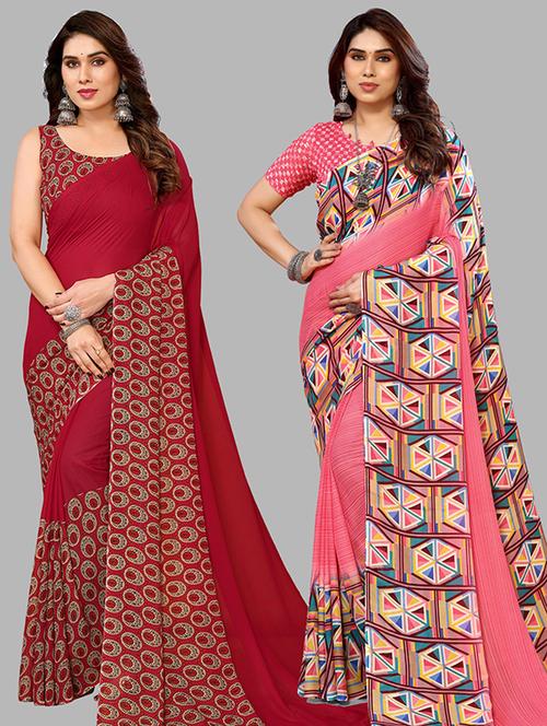 women pack of 2 casual wear combo sarees with blouse - 21446066 - Very Small Image - 1