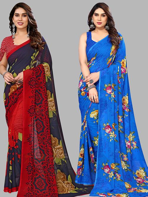 pack of 2 printed casual wear sarees with blouse - 21446071 - Very Small Image - 1