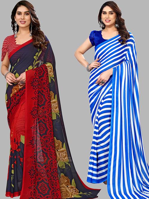 pack of 2 casual wear combo sarees with blouse - 21446072 - Very Small Image - 1
