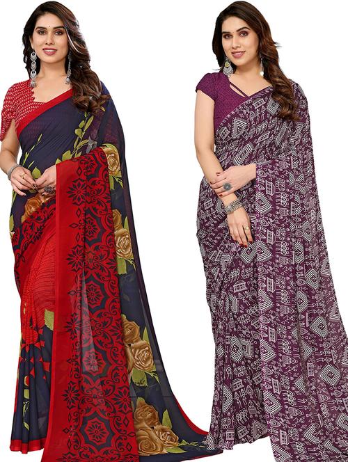 pack of 2 casual wear combo sarees with blouse - 21446073 - Very Small Image - 1