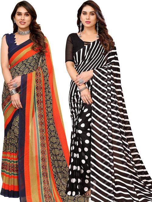 women pack of 2 casual wear combo sarees with blouse - 21446077 - Very Small Image - 1