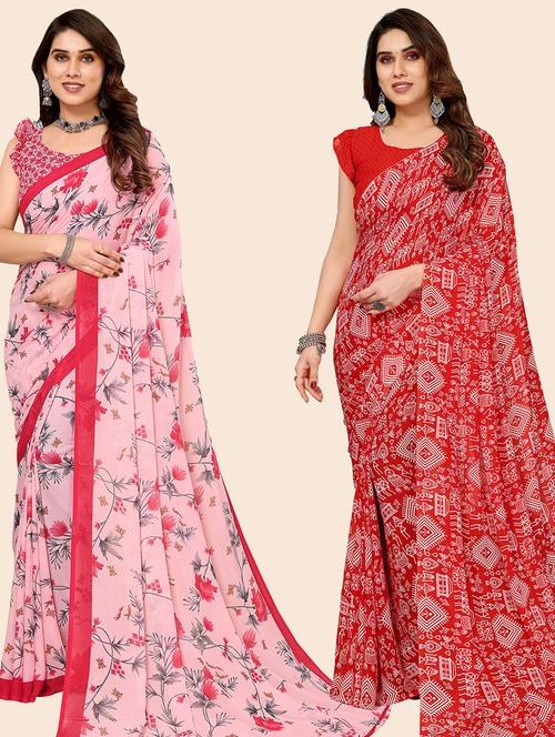 pack of 2 casual wear combo sarees with blouse - 21446078 - Very Small Image - 1