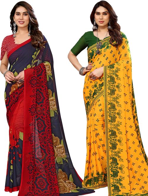women pack of 2 casual wear combo sarees with blouse - 21446081 - Very Small Image - 1