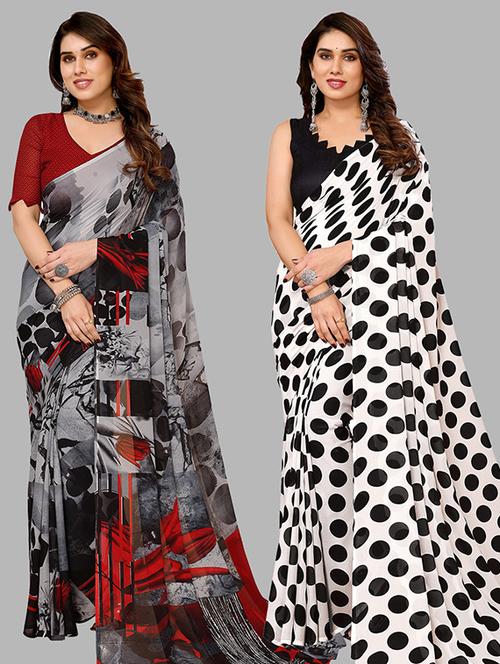 women pack of 2 casual wear combo sarees with blouse - 21446082 - Very Small Image - 1