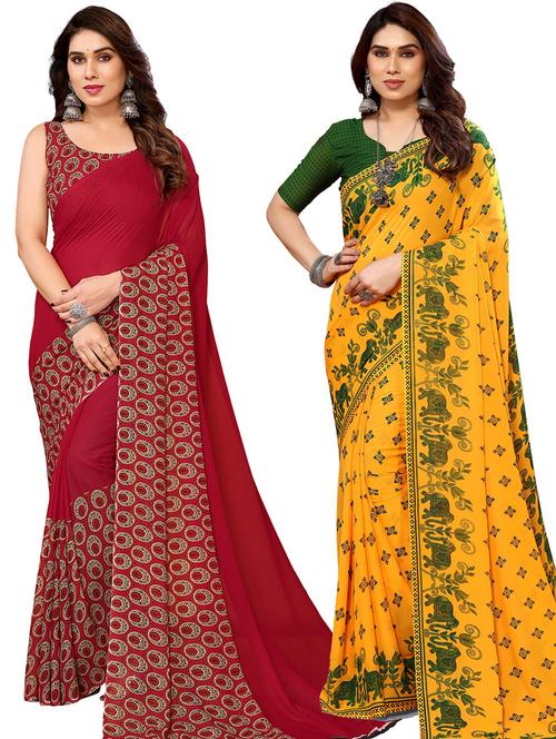 women pack of 2 casual wear combo sarees with blouse - 21446084 - Very Small Image - 1