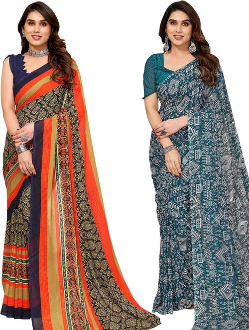 pack of 2 printed casual wear sarees with blouse - 21446086 - Very Small Image - 1