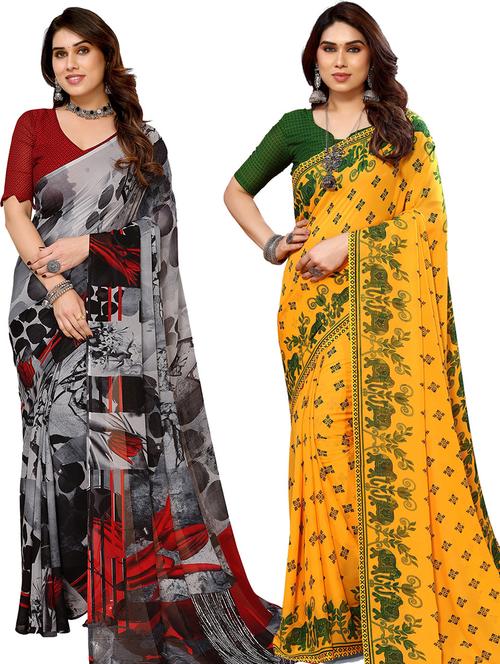 women pack of 2 casual wear combo sarees with blouse - 21446087 - Very Small Image - 1