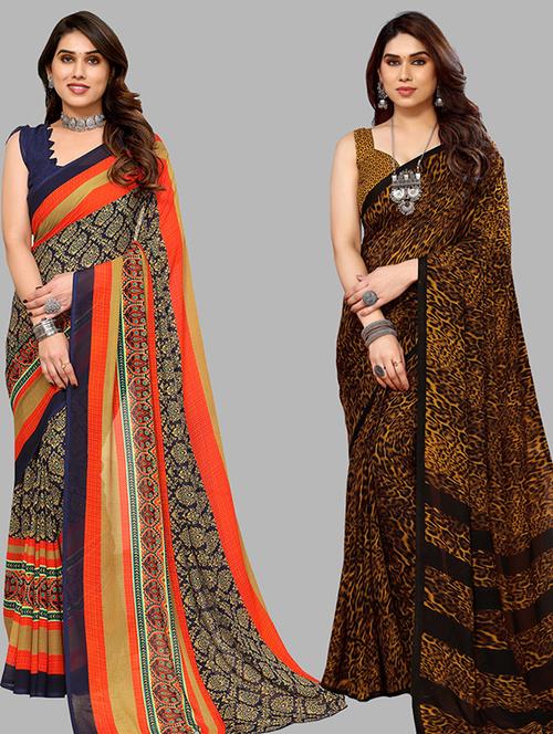pack of 2 casual wear combo sarees with blouse - 21446089 - Very Small Image - 1