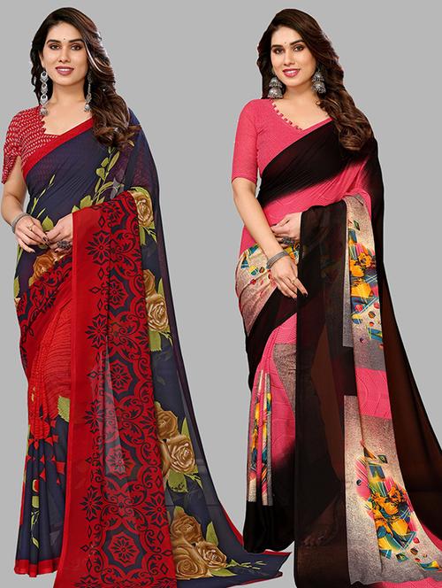 women pack of 2 casual wear combo saree with blouse - 21446097 - Very Small Image - 1