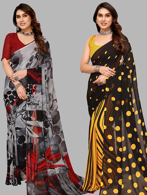 women pack of 2 casual wear combo sarees with blouse - 21446103 - Very Small Image - 1