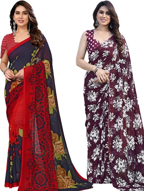 women pack of 2 casual wear combo sarees with blouse - 21446104 - Very Small Image - 1