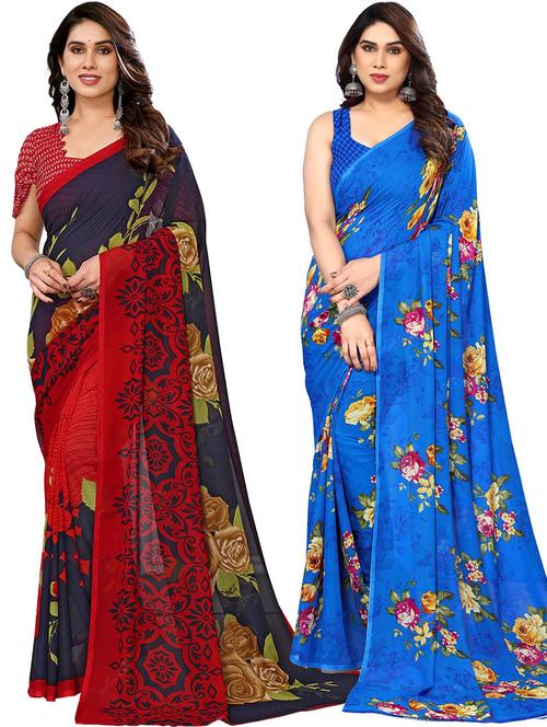 pack of 2 printed casual wear sarees with blouse - 21446106 - Very Small Image - 1