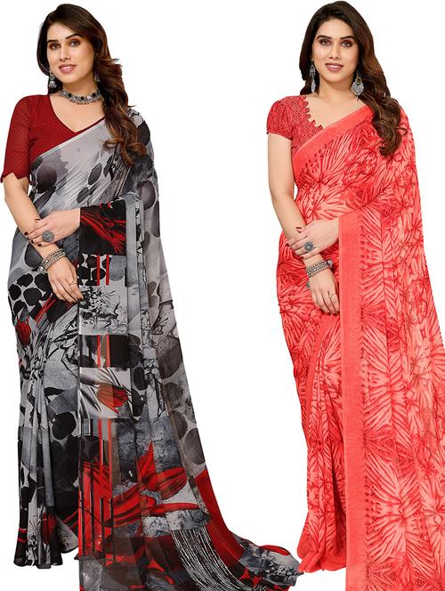 women pack of 2 casual wear combo sarees with blouse - 21446114 - Very Small Image - 1