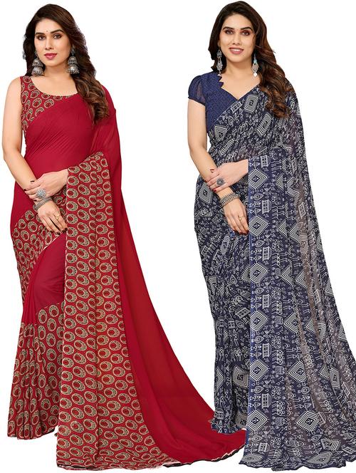 women pack of 2 casual wear combo saree with blouse - 21446117 - Very Small Image - 1