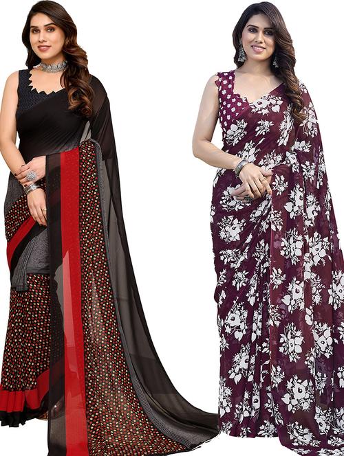 women pack of 2 casual wear combo sarees with blouse - 21446119 - Very Small Image - 1