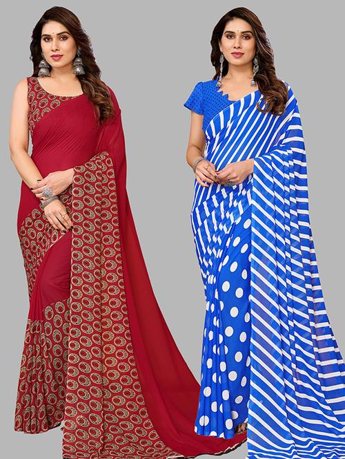 women pack of 2 casual wear combo sarees with blouse - 21446122 - Very Small Image - 1