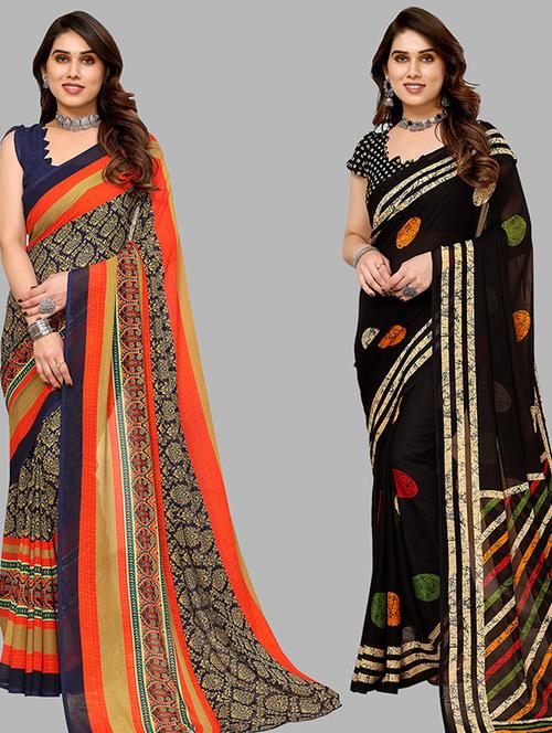 women pack of 2 casual wear combo sarees with blouse - 21446125 - Very Small Image - 1