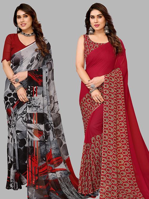 pack of 2 casual wear sarees with blouse - 21446127 - Very Small Image - 1