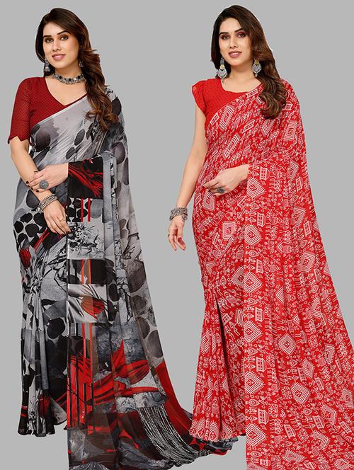 women pack of 2 casual wear combo saree with blouse - 21446129 - Very Small Image - 1
