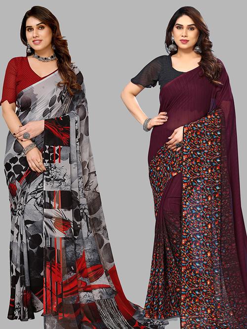 pack of 2 casual wear sarees with blouse - 21446130 - Very Small Image - 1