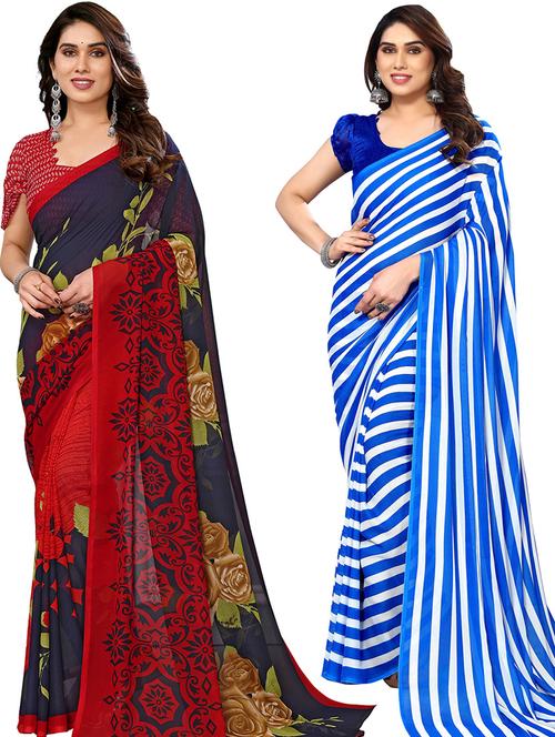 pack of 2 casual wear sarees with blouse - 21446133 - Very Small Image - 1