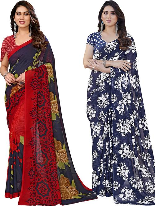 pack of 2 casual wear sarees with blouse - 21446134 - Very Small Image - 1