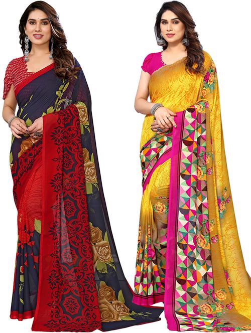 pack of 2 printed casual wear sarees with blouse - 21446135 - Very Small Image - 1