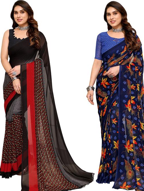 women pack of 2 casual wear combo sarees with blouse - 21446139 - Very Small Image - 1