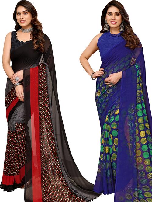 women pack of 2 casual wear combo sarees with blouse - 21446141 - Very Small Image - 1