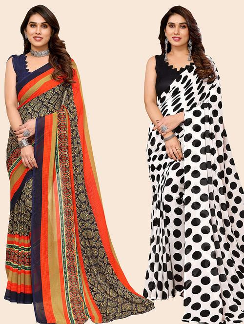 women pack of 2 casual wear combo sarees with blouse - 21446143 - Very Small Image - 1