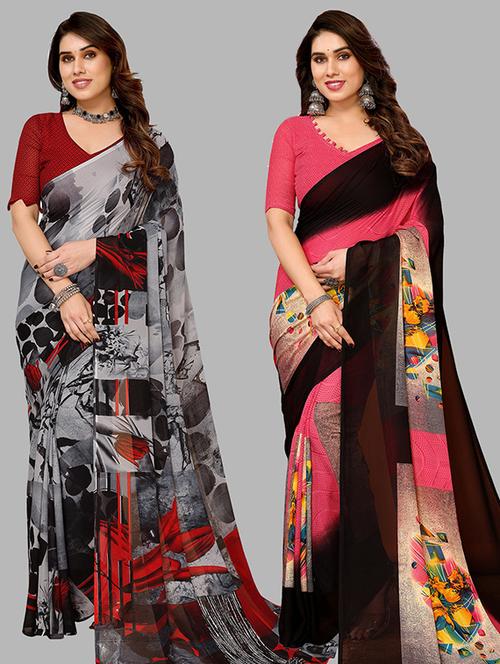 pack of 2 casual wear sarees with blouse - 21446144 - Very Small Image - 1