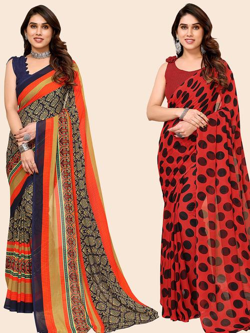 pack of 2 casual wear sarees with blouse - 21446145 - Very Small Image - 1