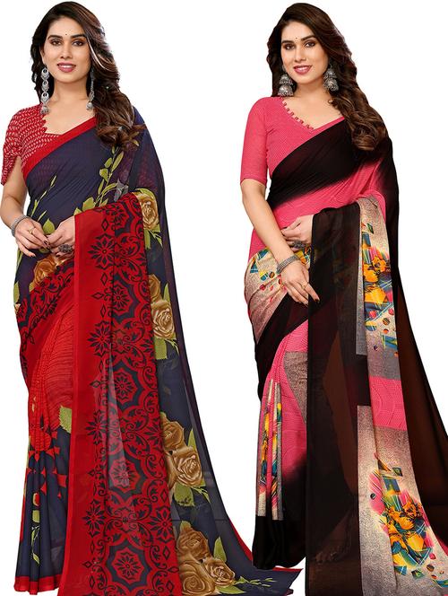 women pack of 2 casual wear combo saree with blouse - 21446151 - Very Small Image - 1