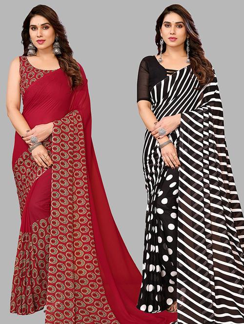 women pack of 2 casual wear combo sarees with blouse - 21446153 - Very Small Image - 1