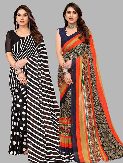 pack of 2 printed casual wear sarees with blouse - 21446154 - Very Small Image - 1