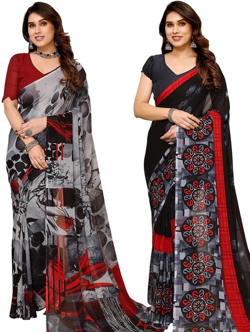 women pack of 2 casual wear combo sarees with blouse - 21446155 - Very Small Image - 1
