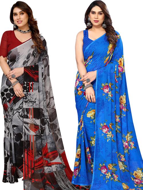 women pack of 2 casual wear combo sarees with blouse - 21446156 - Very Small Image - 1